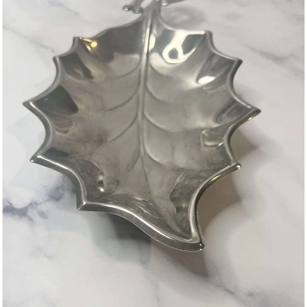 Vintage Hugo Silver Plated Leaf Shaped Tray MCM 9.5x5
